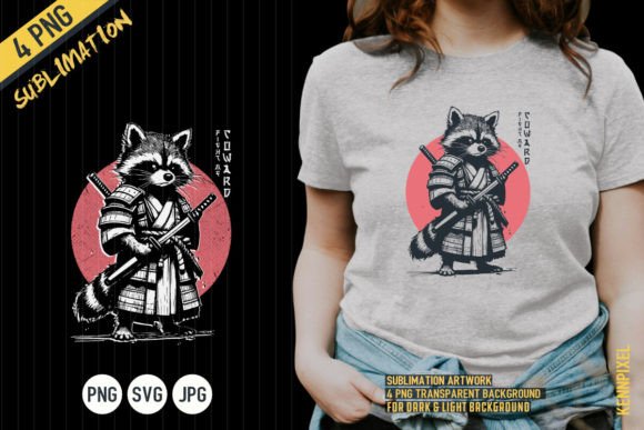 Fight Me Coward Retro Samurai Raccoon