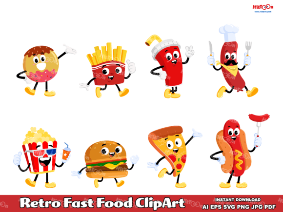 Retro Fast Food Characters Clip Art Review