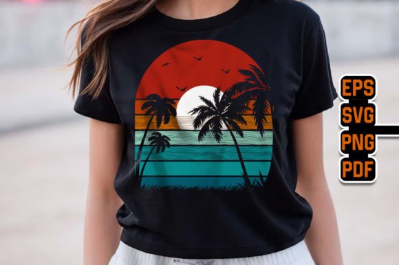 Reviewing Beach Sunset Retro T-Shirt Design for Embroidery